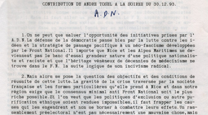 1993 : CONTRIBUTION D’ANDRÉ TOSEL POUR AdN